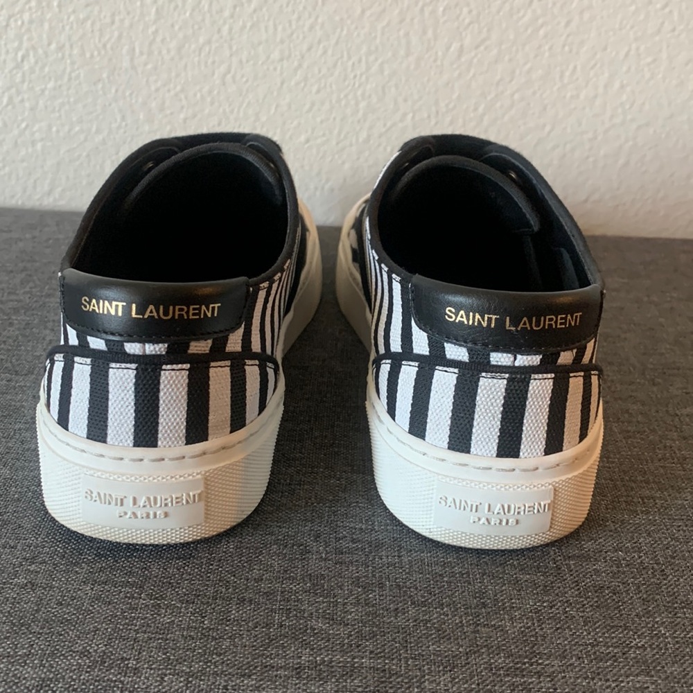 Saint Laurent black and white striped sneakers, size 40, box/dust bags included.